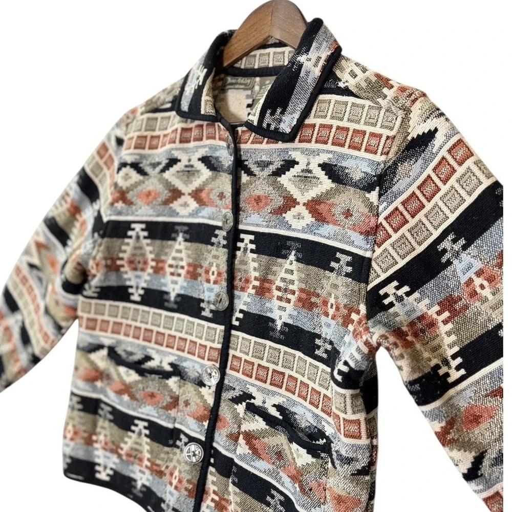 Jane Ashley Womens Tapestry Jacket M Aztec‎ Southwestern Boho Geometric Vintage - Picture 5 of 7